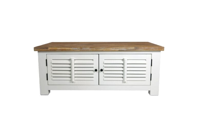 Landelijke salontafel, wit, met shutterdeurtjes