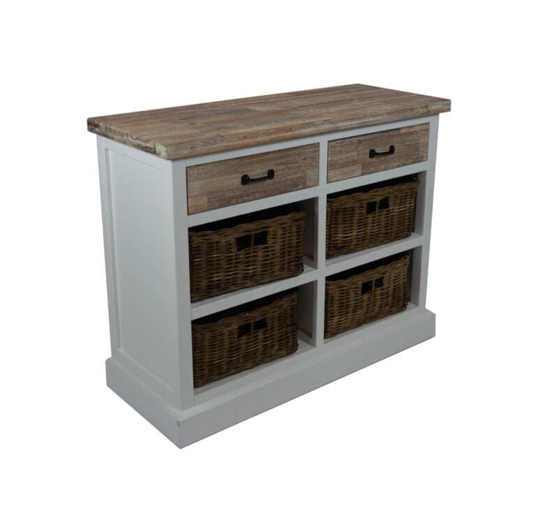 Landelijk mandenkastje met laden, 100 cm.