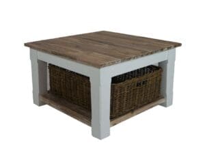 Landelijke witte salontafel met mand, recht