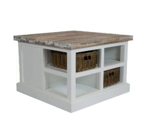 Landelijk salontafeltje, bijzettafeltje, wit, mandjes