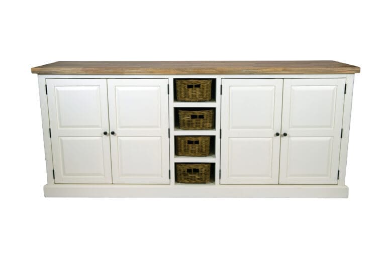 Landelijk dressoir wit, met manden