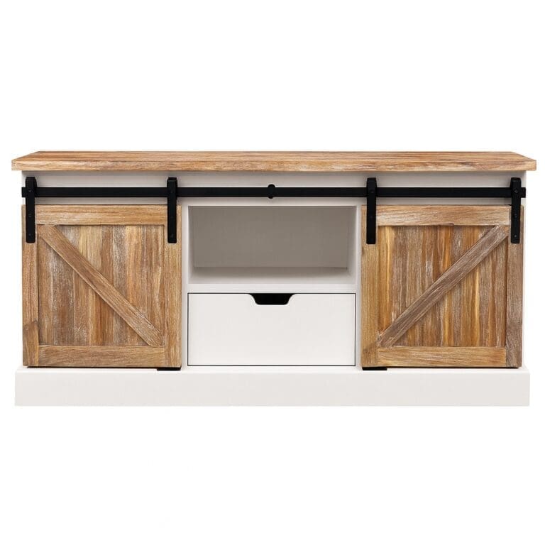 Landelijk TV-meubel met deuren op rail en laden